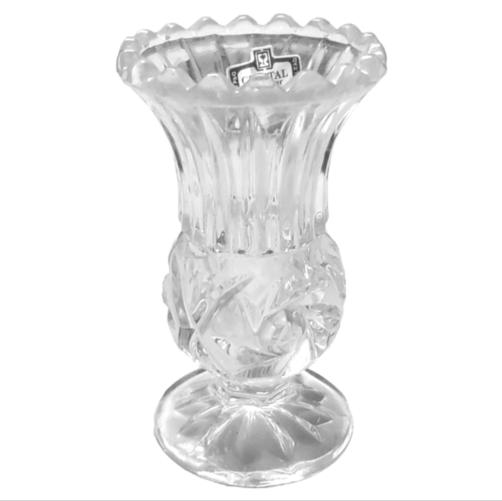 1 Vtg Zajecar 24% Lead Cut Crystal Footed Bud Vase